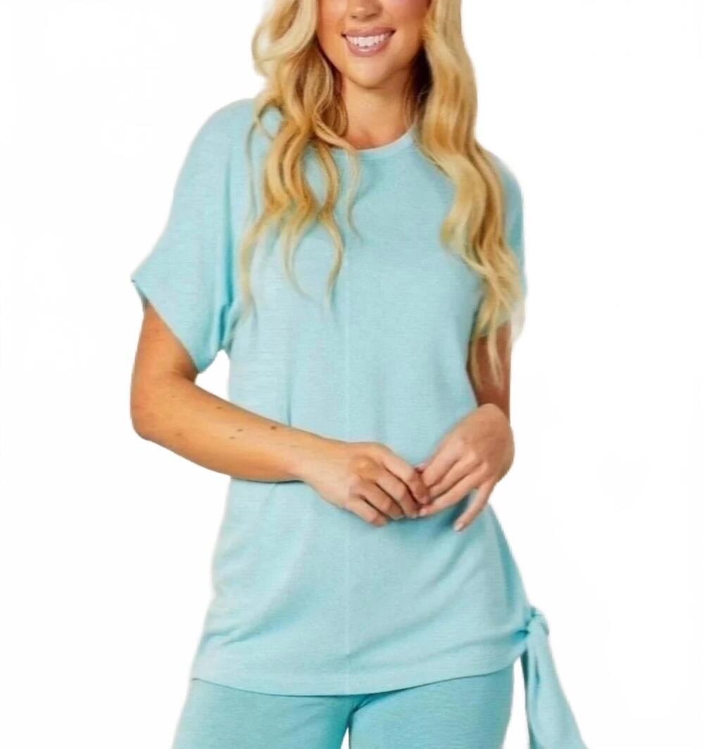 NEW FRENCH KYSS side-tie crew neck top in turquoise